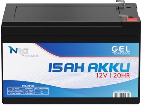 NRG Akku 12V 15Ah GEL Blei-Akku wiederaufladbar ersetzt 14Ah 12Ah