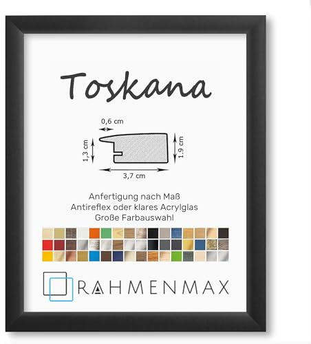 RahmenMax® Toskana Bilderrahmen MDF in Schwarz matt passend für Bildformat 90x120cm mit klarem Acrylglas und MDF Rückwand für Hoch und Querformat ideal für große Formate Maßanfertigung möglich