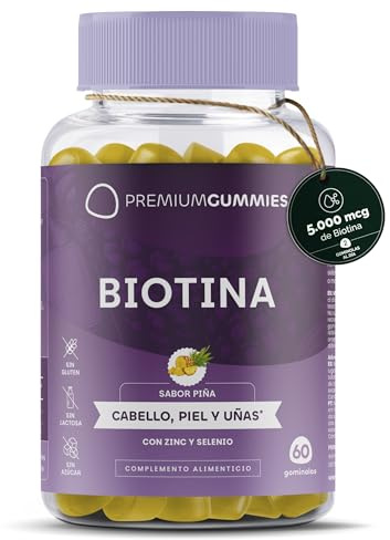 Biotin 5000 µg Gummibärchen für Haare, Haut & Nägel – Mit Zink & Selen – Ananas – Zuckerfrei, Vegan, Glutenfrei & Gentechnikfrei – 60 Gummies für 30 Tage