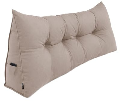 POKAR Rückenkissen 180x50x20 cm | Lesekissen für Bett und Sofa | Großes Keilkissen als Sofakissen für Rückenlehne | Wandkissen mit praktischen Seitentaschen | Oeko Tex 100 Zertifiziert | Beige