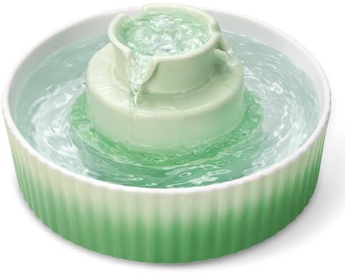 Fontaine à Chat en Céramique, 2.1L Fontaine à Boire pour Chat en Céramique, Pompe à Eau avec Filtre à Charbon Actif en Coton, Fontaine à Chat pour Plusieurs Animaux Domestiques (Dégradé Vert)