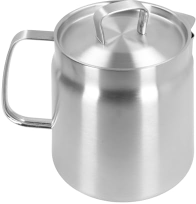 Hamwesh Grease Container, 304 Stainless Steel Large Capacity Oil Filter Pot, Bacon Grease Saver with Fine Mesh Strainer Lid and Frying Basket for Kitchen Frying and Storage (1.5L)