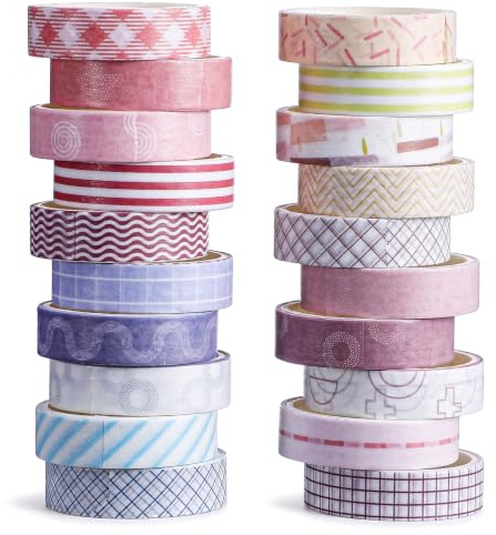 Cobee 20 Rollen Washi Tape Set, Vintage Masking Tape Dekoratives Klebeband | 10 mm Breites Farbiges Abdeckband für Scrapbooking, DIY Basteln, Planer,Journal