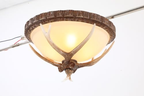 Geweih Deckenleuchte Ø42cm 3xE27 Harz Glas Metall Rustikal LED Deckenlampe | Hirschgeweih-Design Dreifach-Lampenfassung (E27) Sorgt für eine diffuse Lichtstreuung Kompatibel mit verschiedenen Glühbirnen