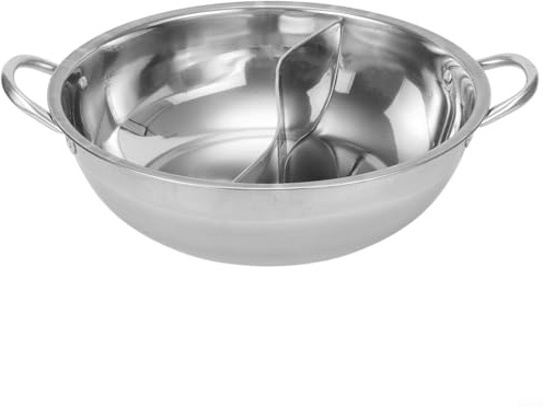 Twin Divided Hotpot 28cm Stainless Steel Cookware - Dual Compartment Pot for Korean BBQ Thai Hot Pot Family Gathering Silver(28cm)