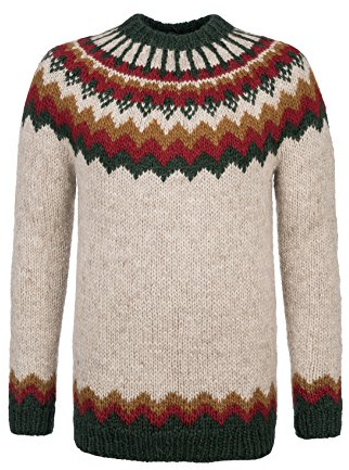 Handgestrickter Islandpullover HSI-229 - beige-bunt