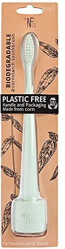 The Natural Family Co. Bio-Zahnbürste und Ständer, weiche Nylonborsten mit gentechnikfreien Maisstärke-Griffen, plastikfreie Verpackung und Rivermint