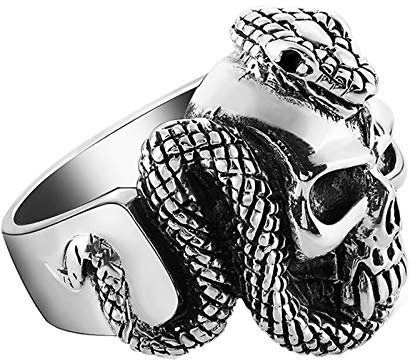 Beydodo 925 Silber Ring Herren Cobra Schlange Totenkopf Freundschaftsring Siegelring Silber Gr. 56 (17.8)