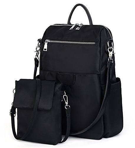 UTO Rucksack Damen Wasserdicht Stoff Schule Schulrucksack Rucksackhandtaschen mit Abnehmbar Crossbody Schultertasche 2 in 1 Multifunktion Magnetischer Klappdeckel Daypacks Modisch Umhängetasche