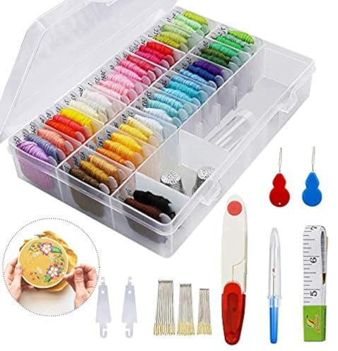 iPobie Kit di Attrezzi a Punto Croce,Ricamo Starter Kit/50 Colori a Punto Croce con Organizzatore