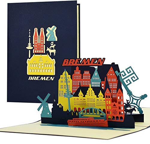 Gutschein, Reisegutschein für Städtereise nach Bremen|3D Pop Up Karte Bremer Sykline|Hotelgutschein für Sie oder Ihn|Geschenkidee und Geschenk, A128AMZ