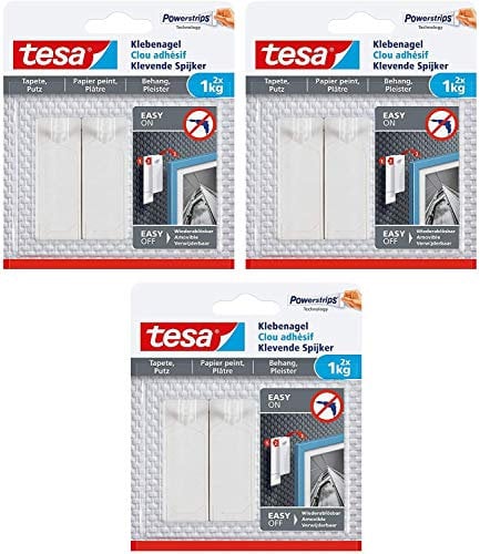 tesa 77773 Clavo adhesivo para papel pintado y yeso/Clavos autoadhesivos para superficies sensibles/Sin residuos/Capacidad de retenci?n 2 x 1 kg, 1 kg, 2 piezas (3)