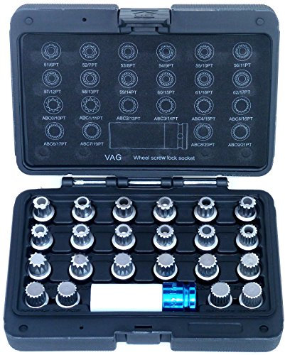PeTools, 23tlg Felgen-Schloss für VW Demontage-Werkzeug, Radsicherung Lösewerkzeug passend für Volkswagen VAG