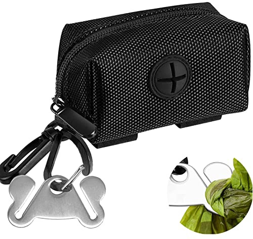 Dog Waste Bag Dispenser Pet Poop Bags Holder for Doggie Waste Bags Dispensers Soft Fabric Zipper Small Doggy Puppy Pouch for Leash Accessory Attachment with Carrier,Black