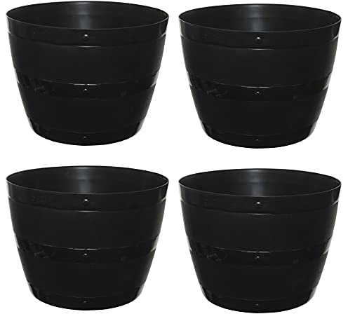 4x 50cm Plastic Barrel Planter Plant Pot Tub Garden Patio Out Or Indoor Barrel Flower Pot