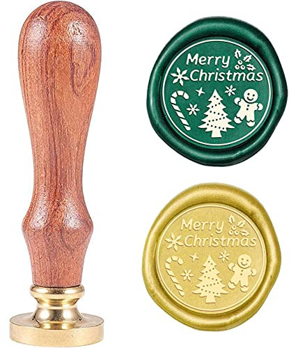 craspire Siegelwachsstempel „Merry Christmas“, Weihnachtsbaum, Schneeflocke, Süßigkeiten, Lebkuchenmann, Wachssiegelstempel, Messingkopf Mit Holzgriff, Für Weihnachtseinladungen, Umschläge, Karten