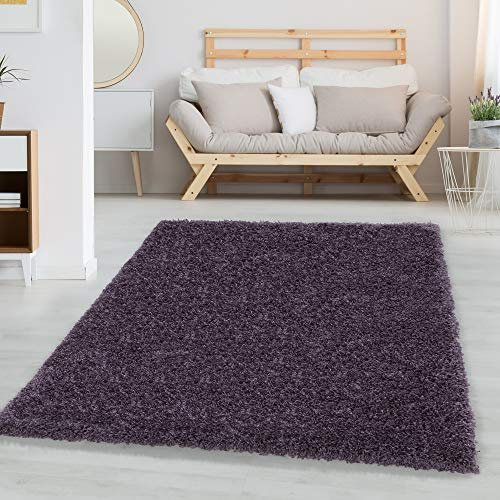 Carpettex Hochflor Teppich Wohnzimmer 160 x 230 cm Violett - Flauschiger Teppich Extra Weich und Pflegeleicht - Shaggy Teppich Modern Einfarbig Design - Teppich für Schlafzimmer, Esszimmer und Läufer
