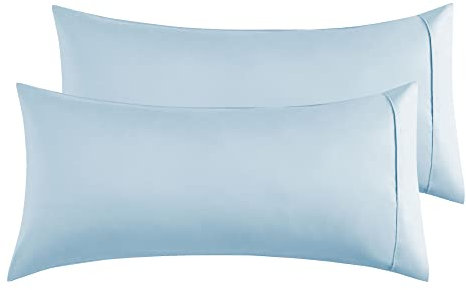 Funda de Almohada 100% Microfibra 50 x 90 cm, Juego de 2 Fundas Almohada Extra Suave Hipoalergénicas Transpirable Azul Claro