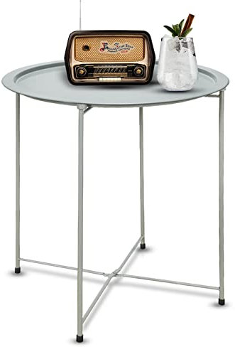 Garden 4 you Beistelltisch Outdoor Beistelltisch, Kleiner Terrassentisch Metall Beistelltisch, Runder Klappbarer Beistelltisch, für Outdoor und Wohnzimmer, Blau