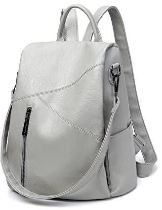 LIANGFUN Damen Lederrucksack, weicher Anti-Diebstahl-Rucksack, Fashion Casual Bag, Travel Backpack Work Bag, Elegant Tote Bag, Business Travel Backpack, Silber