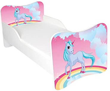 AS-TOR Kinderbett Jugendbett Wiki 80x160 mit Matratze - Bett Schlafzimmer Kindermöbel Kinderbetten für Mädchen und Junge, Hochwertige Möbelplatte, Solide und Sicher, Einhorn