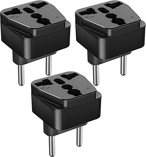 3 Stück Universal Reiseadapter Stecker auf EU, USA auf EU Reiseadapter, Reisestecker Steckdosenadapter Weltweit, Universal Stecker auf 2 Pin(4mm) Deutsch Adapter für Hause, Büro, Reisen, Schwarz