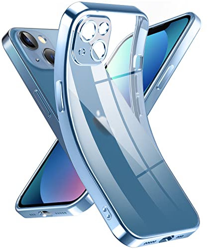 Supdeal Coque Crystal Clear pour iPhone 13, Jamais Jaune avec Protection de la Caméra, Étui Housse de Téléphone Portable Transparente en Silicone Ultra Fine et Légère, 6,1, Bleu