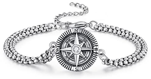 KINGWHYTE Kompass Armband 925 Sterling Sliver Talisman Travel Vintage Inspirational Geschenke für Männer Herren