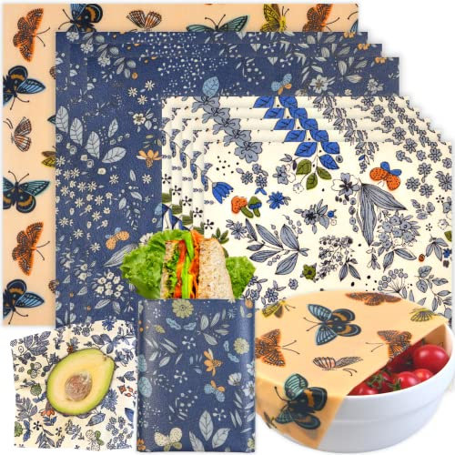 BYTTME Reusable Beeswax Wrap - 9 Pack Eco-Friendly Food Wraps, Organic Cotton, Beeswax & Resin, Sustainable, Biodegradable, Zero Waste, Plastic-Free Food Storage, Set of 5 Small, 3 Medium, 1 X-Large