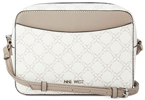 Nine West Calandra Mini Camera Crossbody, Weiß/Bimsstein-Logo, Einheitsgröße