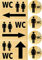 Clever Pool Aufkleber WC Toiletten Set Damen + Herren Schild – wetterfest - Toilettenschild – Türschild – Folienschild – D = 148 mm, Hinweisschilder Holz rustikal (2 WC Herren-Damen+3 Pfeil Holz)