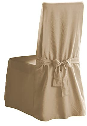 Surefit Cotton Canvas Dining Chair One Piece Slipcover, Full Length Skirt and Back Ties, Relaxed Fit, High Back Armless Chair Cover, Tan Color