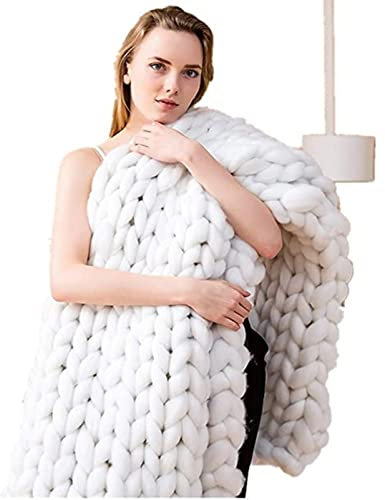 MHUQIA Knitted Throw Blankets 100x120cm, Chunky Knit Throw Blankets For Bed Knit Weighted Blanket, Handmade Chunky Chenille Knit Blanket, Chunky Cable Knit Blanket