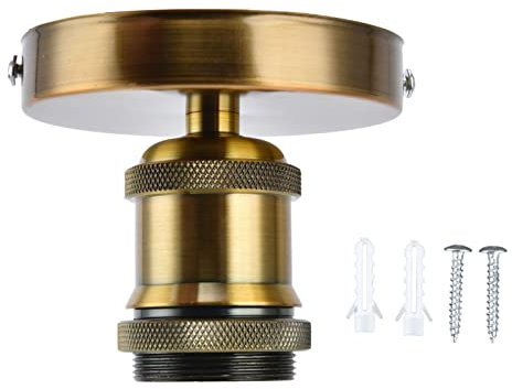E26 E27 Vintage Lampenfassung, Retro Lampenfassung Vintage Solide Lampenfassung mit Zubehör 100‑240V (goldene Patina)