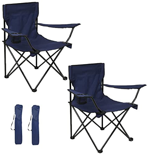 HUHJYUGE Campingstuhl Faltbar 2er Set, Angelstuhl Klappbar, Faltstuhl Ultraleicht, Mit Armlehnen Outdoorstuhl, Mit Getränkehalter Und Tragetasche, Bis 130kg Belastbar (B)