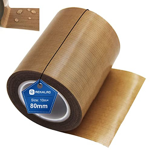 REKALRO Teflon-Klebeband/PTFE-Klebeband, Hochtemperaturkleber, 3D-Drucker-Hochtemperaturband, Vakuumierband, Isolierband für Vakuumiermaschine, Hand- oder Impulsversiegeler (80 mm x 10 m)