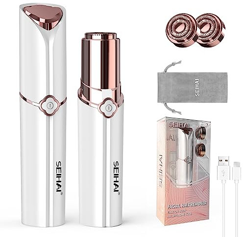 Gesichtshaarentferner für Frauen, SEIHAI Gesichtsrasierer Frauen- USB Wiederaufladbar, Haarentfernung Gesicht Damen, 2 x Ersatzköpfe enthalten, Gesichtsrasierer für Oberlippe, Kinn