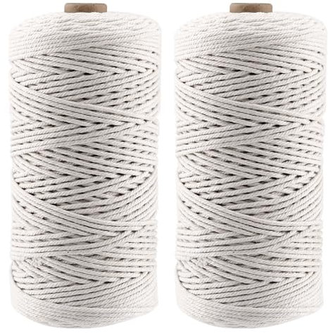 PUCSIQ 2 Rollen Makramee Garn Baumwollgarn Set, 2mm x 200m – Hochwertige baumwollkordel für Innen DIY- Handwerk, Weben Dekoration, Pflanzenhänger und Wandbehänge