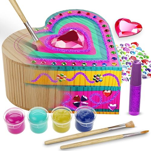 Johiux Bastelset Kinder ab 6 Jahre,Herzform DIY Basteln Bastelkoffer,Mini Schatztruhe Holzdosen,Geschenke für Mädchen 6-7-8-9-10-11-12 Jahre,Weihnachten Kindertag Geburtstagsgeschenk