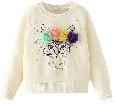Codkkre Felpa Senza Cappuccio Bambina Cotone Pullover Ragazza Casuale Felpa Maniche Lunghe Bambina 2-7 Anni, Stile 7, 5 Anni