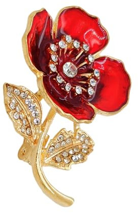 JEWELLBOX Brosche mit roter Mohnblume für Damen – Gedenktags-Bewusstsein für Revers, Schal, Jacke, Anstecknadel, symbolisches Geschenk, Einheitsgröße, Edelstahl