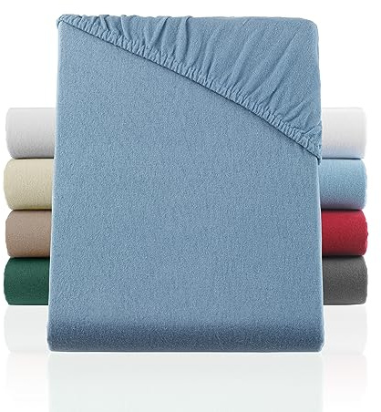 BaSaTex Biber Flanell Winter Spannbettlaken, 70x140 cm, Rauchblau | 100% Baumwolle, Made in Green Zertifiziert, Flauschig und Warm, Rundumgummi, für Kinder und Babybetten