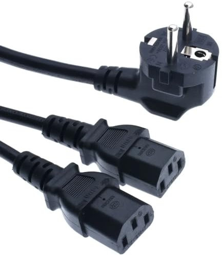 AJTECH® 3M Netz Y Kabel Kaltgerätekabel IEC-C13 Stromkabel - Euro Stecker Winkel auf 2 x C13 Y-Splitter Netzkabel - Kabel Für PC Computer Monitor TV Fernseher Drucker Beamer - 3M