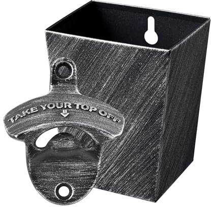 Jumiok Vintage Take Your Top Off Beer Opener Wall Mount with Cap Catcher,Screw in Wall Beer Cap Opener Gift for Beer Lover (Antique Silver)