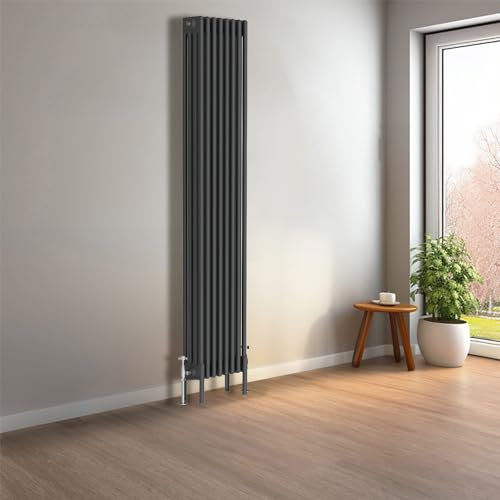 NRG Cast Iron Radiator Four Column 1800x380mm Anthracite Traditional Column Cast Iron Style Radiator Central Heating Radiator Perfect for Bathrooms, Kitchen, Living Room
