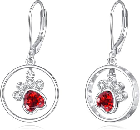 Paw Print Leverback Ohrringe Sterling Silber Hund Pfote Pudel Katze Welpe Dangle Drop Ohrringe Tierschmuck für Frauen Mädchen Kinder