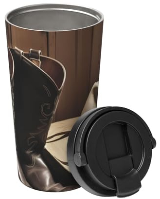 Insulated Coffee Mug With Lid Cowboy Black Hat Western Boots Travel Mug Stainless Steel Tumbler Cup For Travel Double-Wall Coffee Cup For Office Coffee Tumbler Cup For Keep Hot/Ice Coffee Tea And Beer