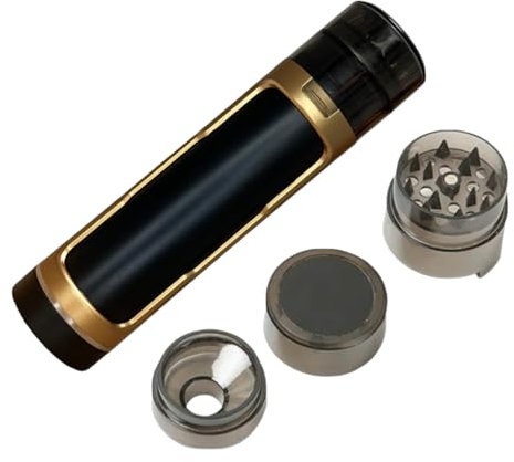 My Line Grinder mit geruchsneutraler Joint Aufbewahrung - Crusher für Kräuter,Tabak,Gewürz - Kräutermühle mit Joint Befüllung - Joint Zubehör- inklusive Reinigungsset (Gold)