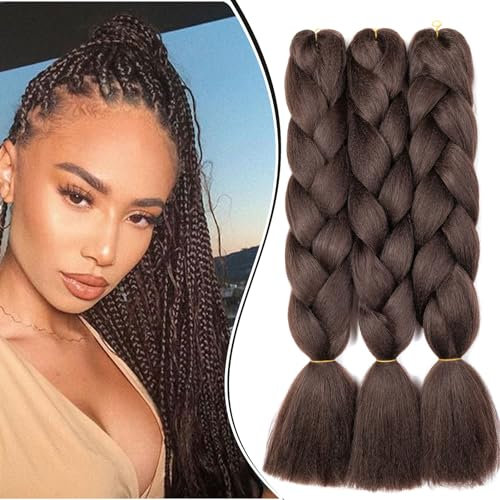 Dcbaboo Braids Extensions Kunsthaar Haare zum Einflechten 3 pack 24 Ombre Jumbo Braiding Hair Kanekalon Haarverlängerungen Zöpfe Afro Crochet Box Braids Haare für Braids 300g, Mittel braun