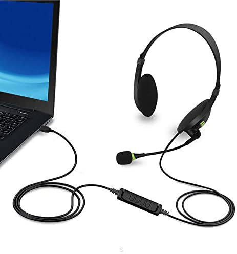 Casque USB Filaire, Casque PC Filaire avec Casque USB, Casque Audio Filaire Supra-Auriculaire Contrôle du Volume,Ordinateur Portable,Communications Vocales & E-Enseignement, Antibruit